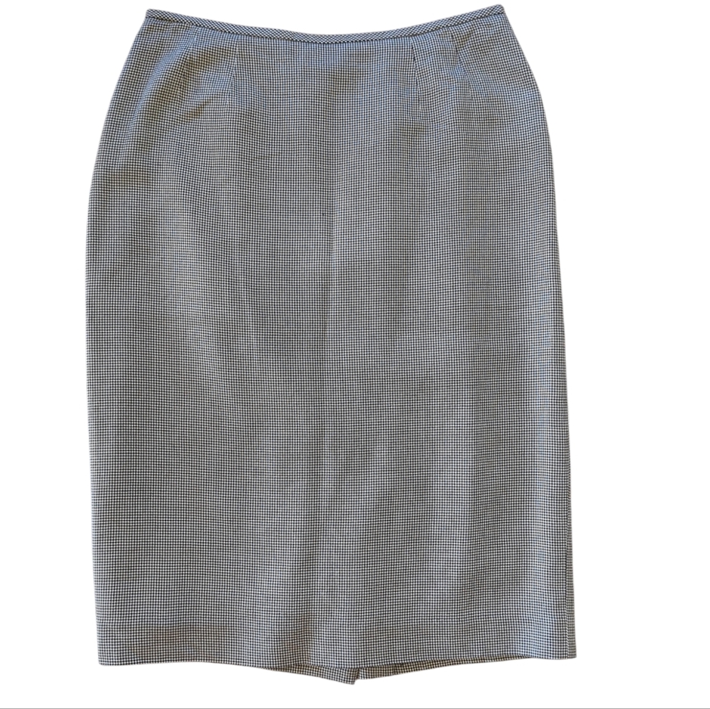 Kasper Houndstooth Spun Rayon Pencil Lined Skirt 8P Black White
